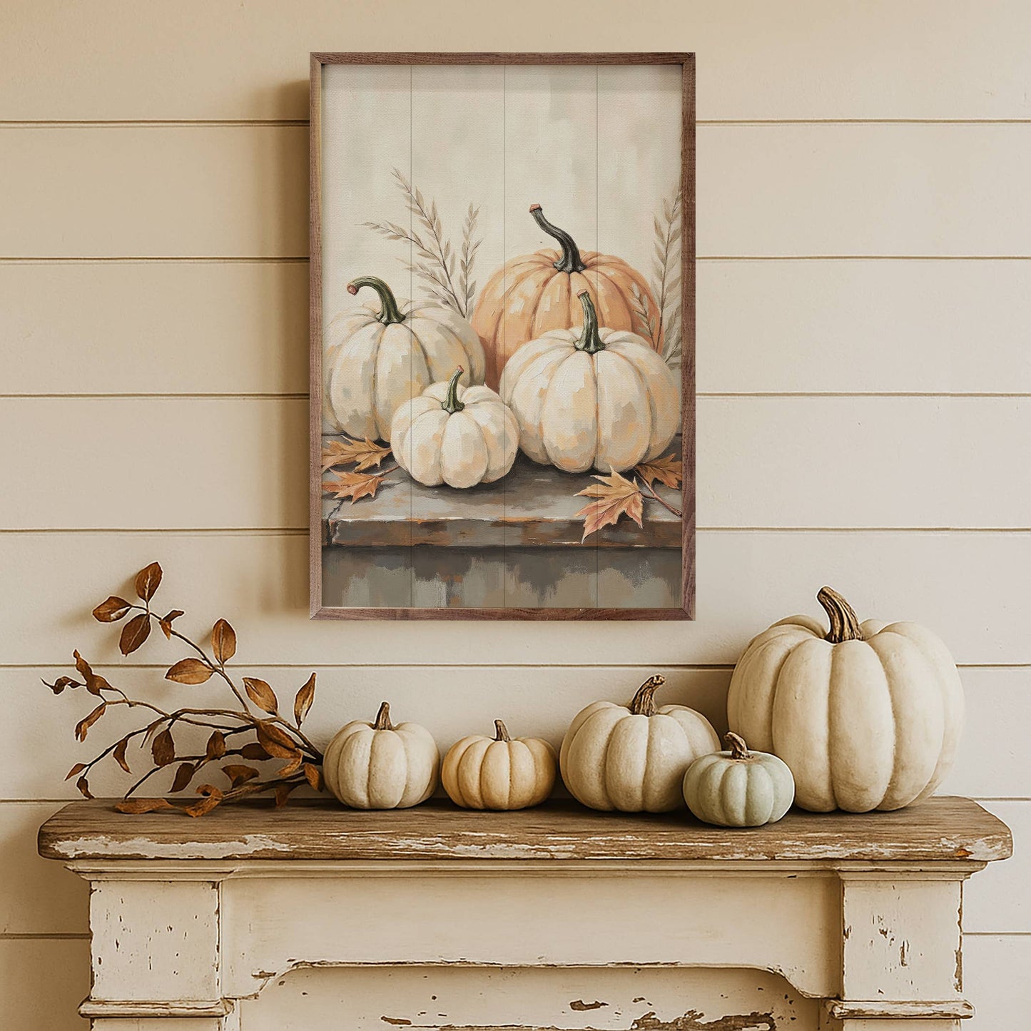 Pumpkins On Weathered Wood: 5x8