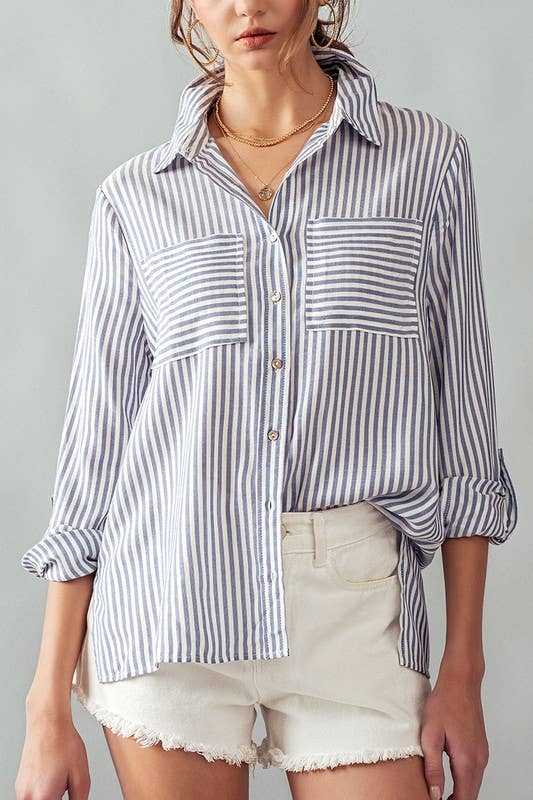 Striped Button Down Shirt: Blue