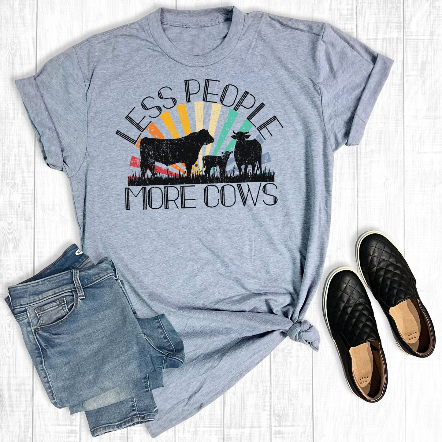 Less People More Cows Tee: Gray