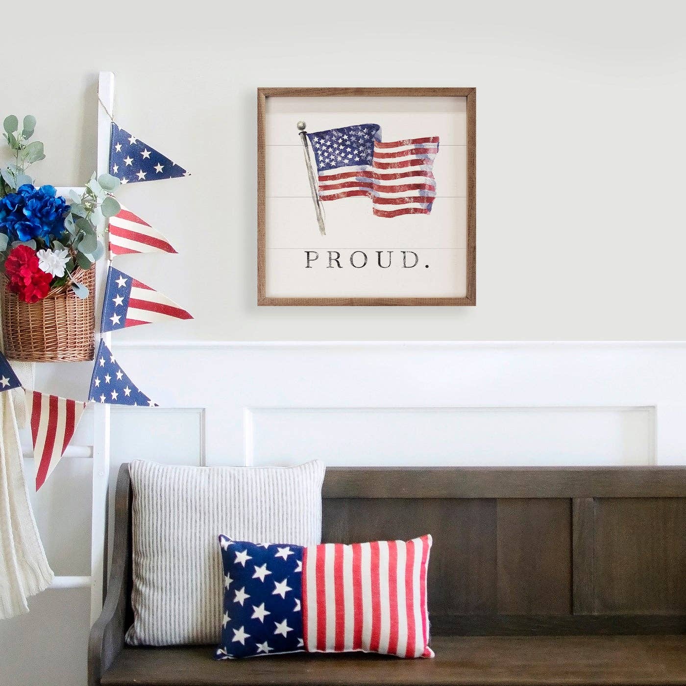 Proud American Flag White: 4 x 4 x 1