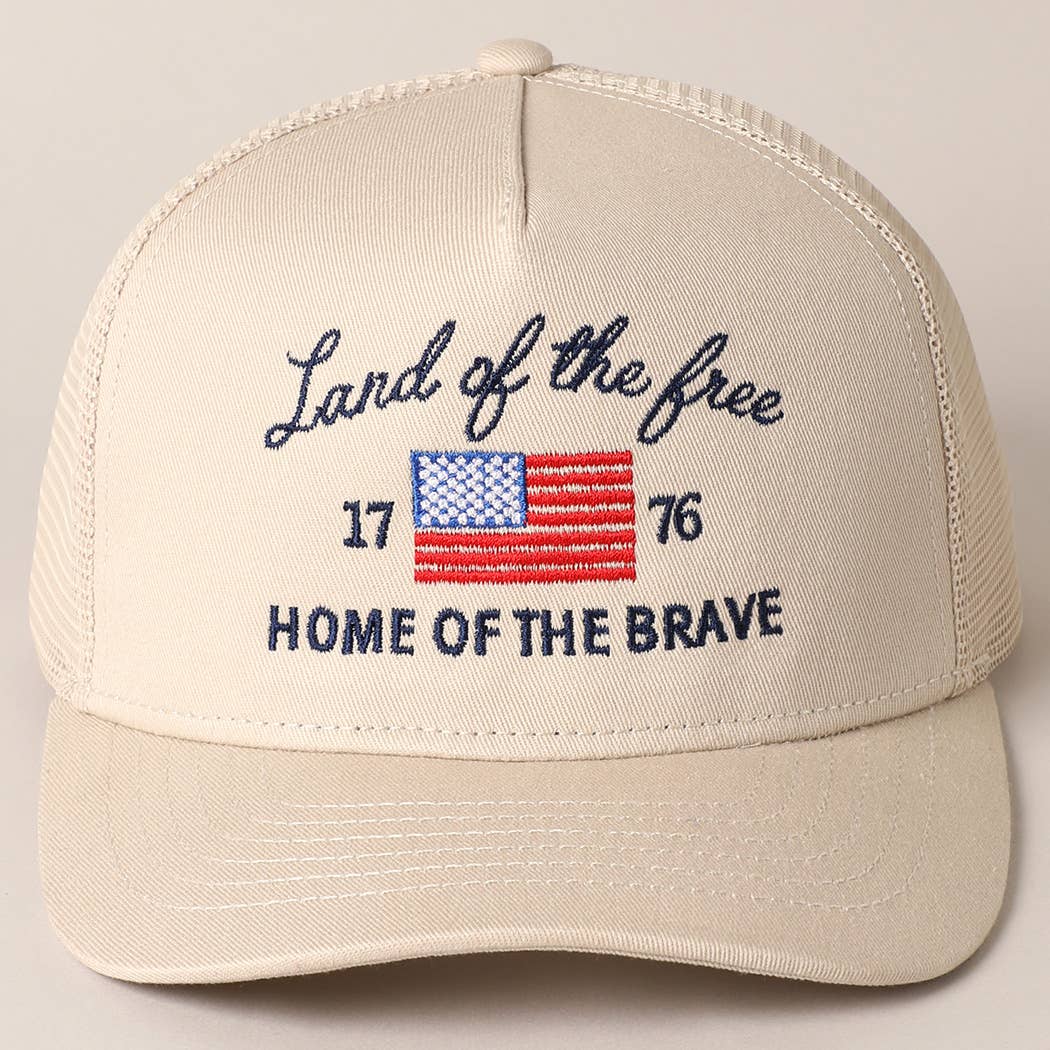 Land Of The Free Embroidery MeshBack Trucker Hat : Putty / ONE SIZE