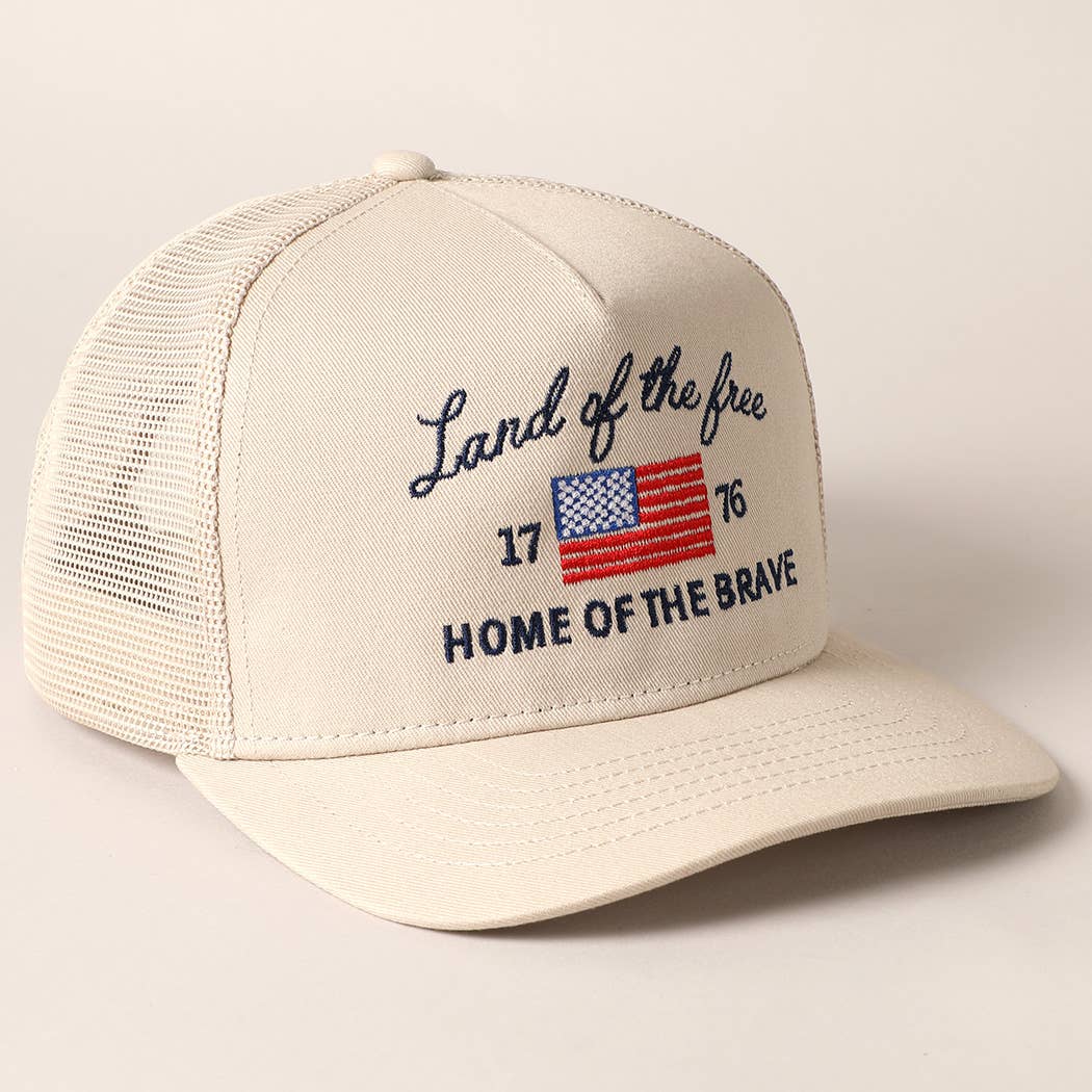 Land Of The Free Embroidery MeshBack Trucker Hat : Putty / ONE SIZE