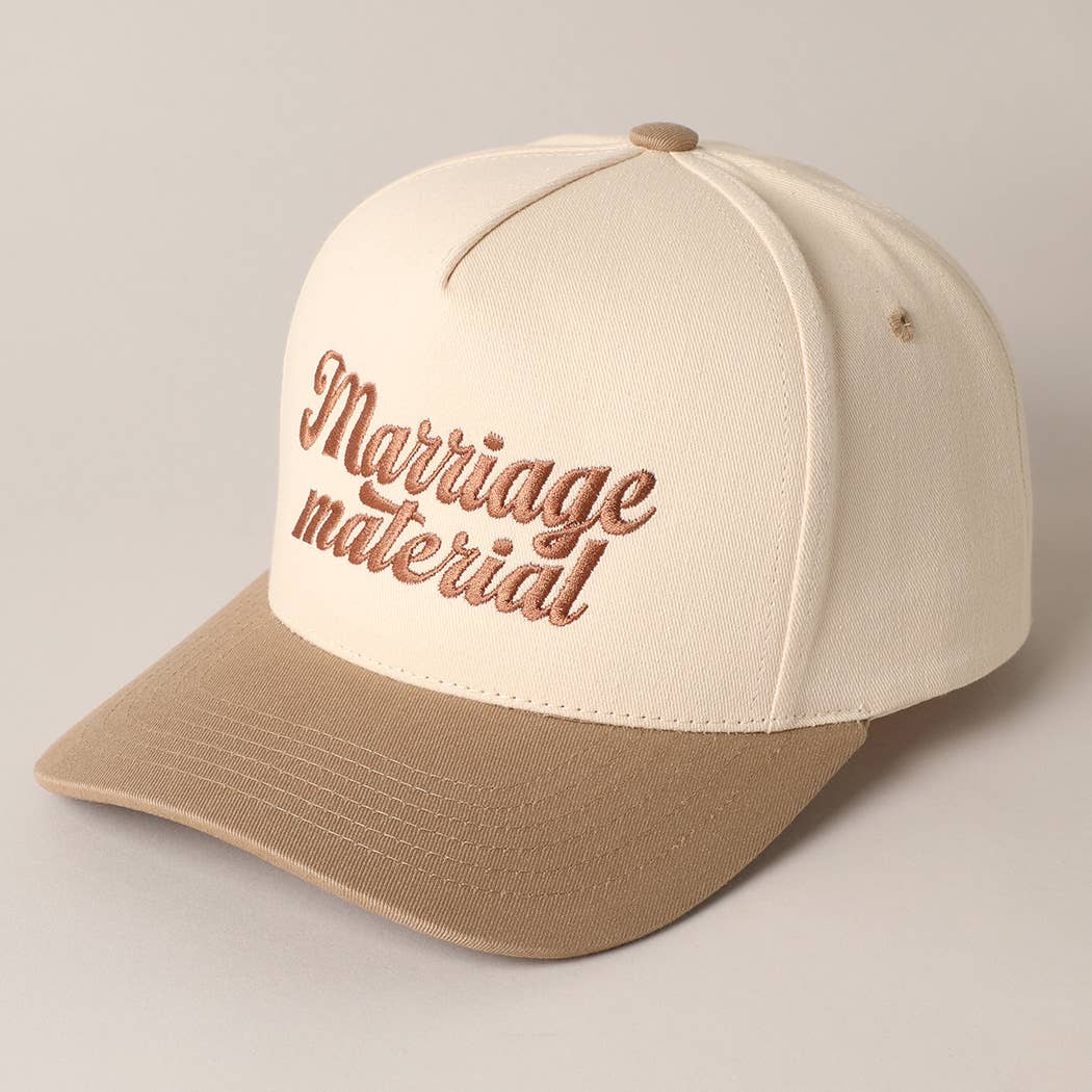 Marriage Material Two Tone Trucker Hat: Beige / ONE SIZE