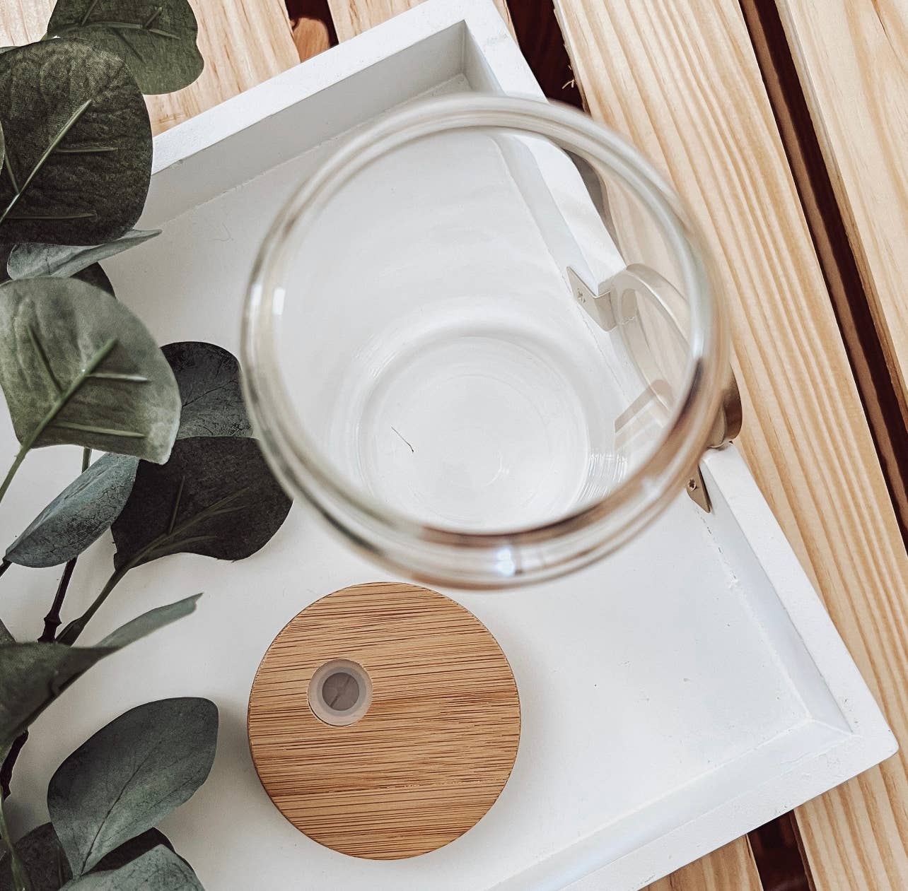 Desert 16oz Glass Cup with Bamboo Lid: Clear