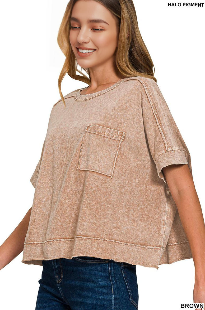 Washed Exposed Seam Oversized Tee: BROWN
