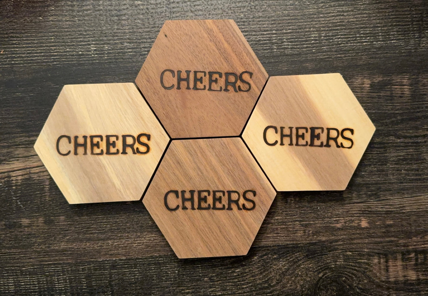 Hand Stamped “Cheers” Coasters (set of four)