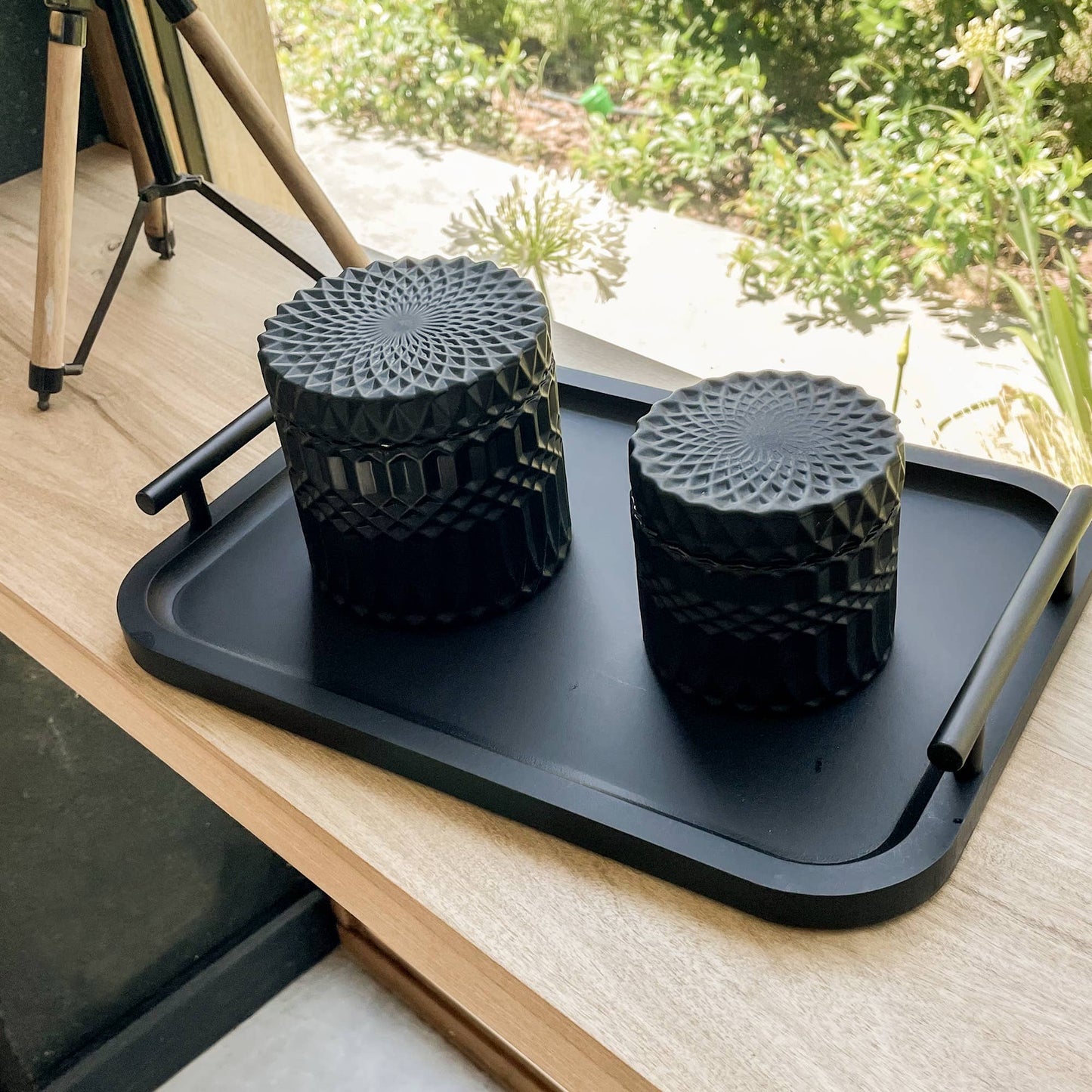 Wood tray with Iron handles