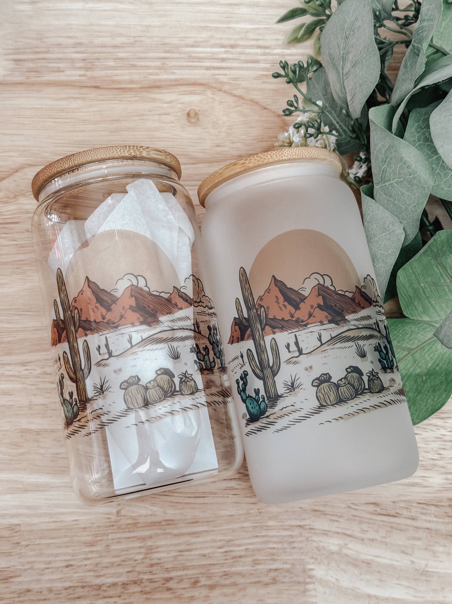 Desert 16oz Glass Cup with Bamboo Lid: Clear