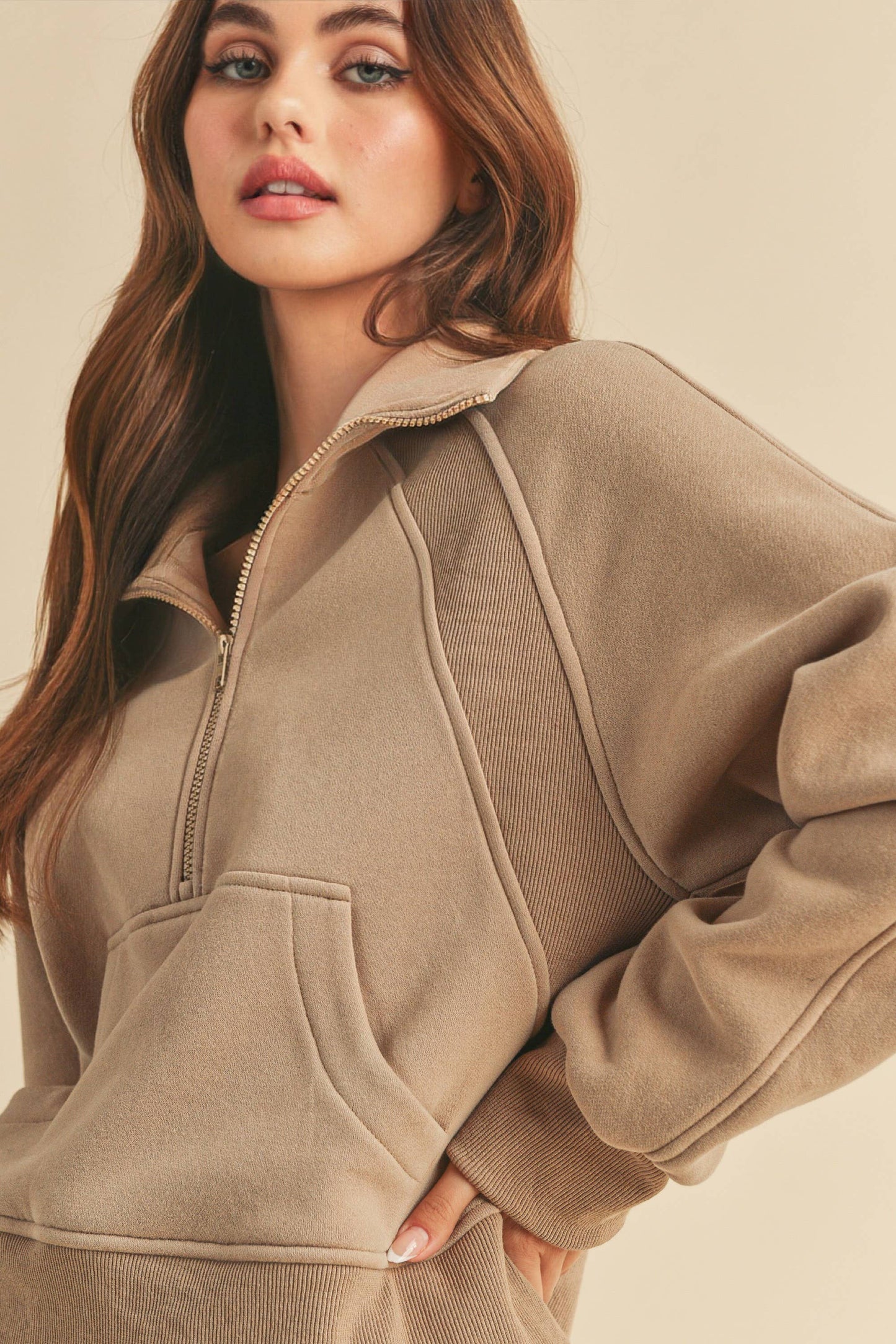 Funnel Neck Half Zip: Oat