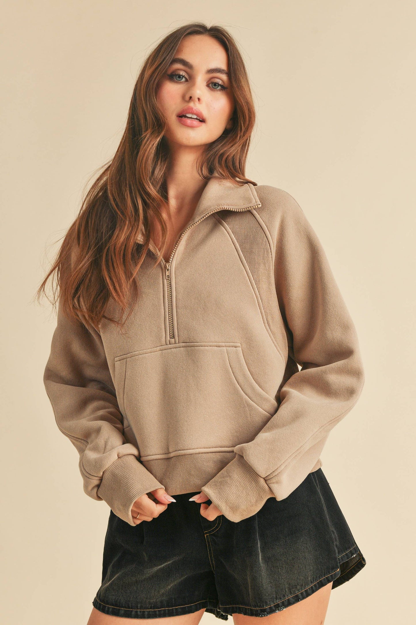 Funnel Neck Half Zip: Oat