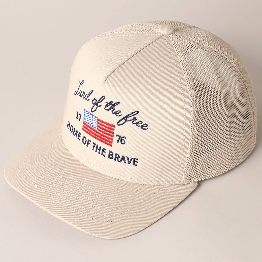 Land Of The Free Embroidery MeshBack Trucker Hat : Putty / ONE SIZE