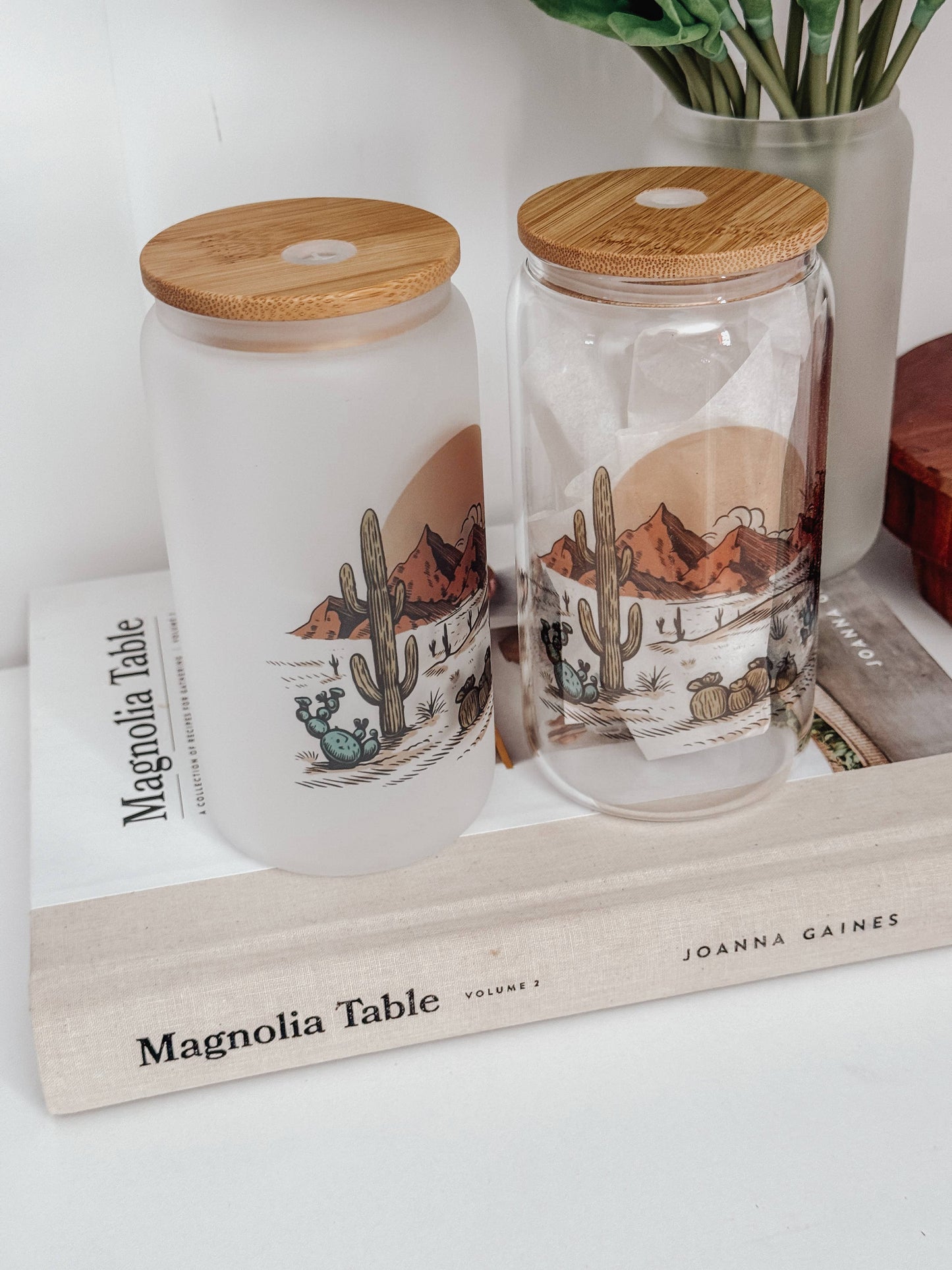 Desert 16oz Glass Cup with Bamboo Lid: Clear