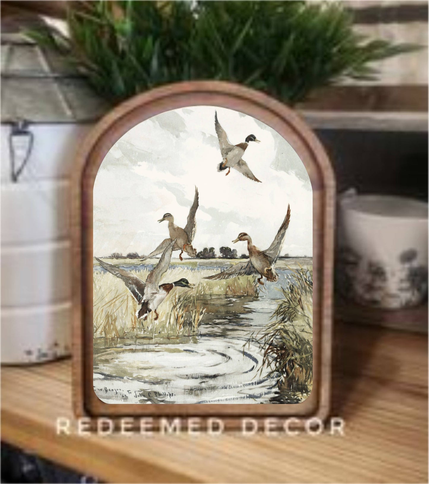 Arch Top Mallard Ducks Framed Art: 6x8"