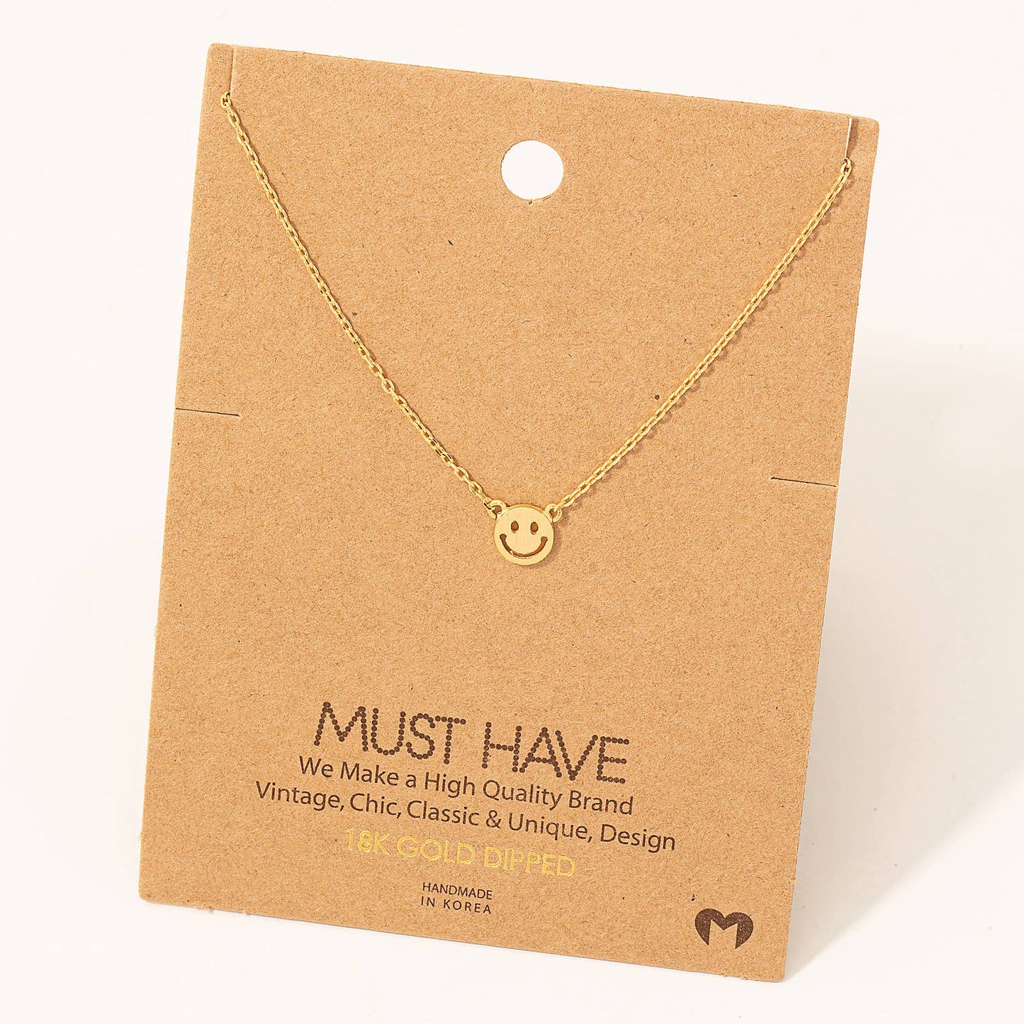 Mini Smiley Face Charm Necklace: Gold
