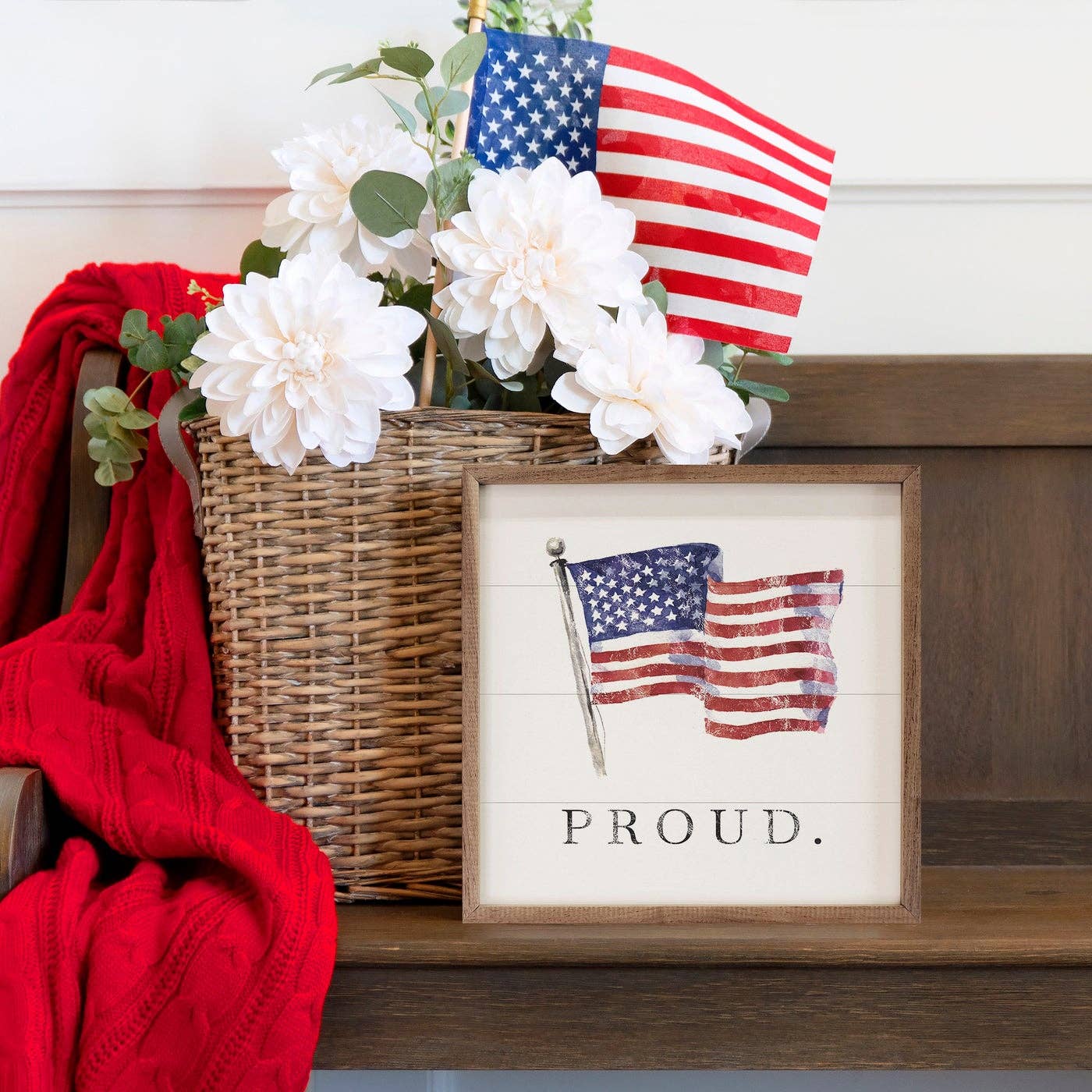 Proud American Flag White: 4 x 4 x 1