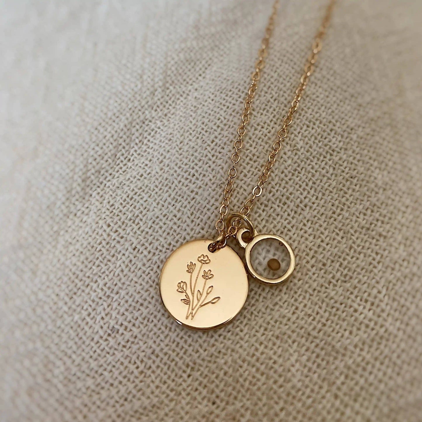 Wildflower Necklace with Mustard Seed: Gold
