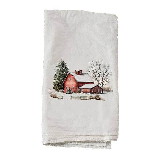 Winter Barn With Large Pine Towel: 27 x 27