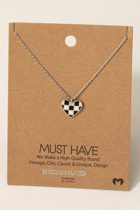 Checkered Heart Pendant Necklace: S