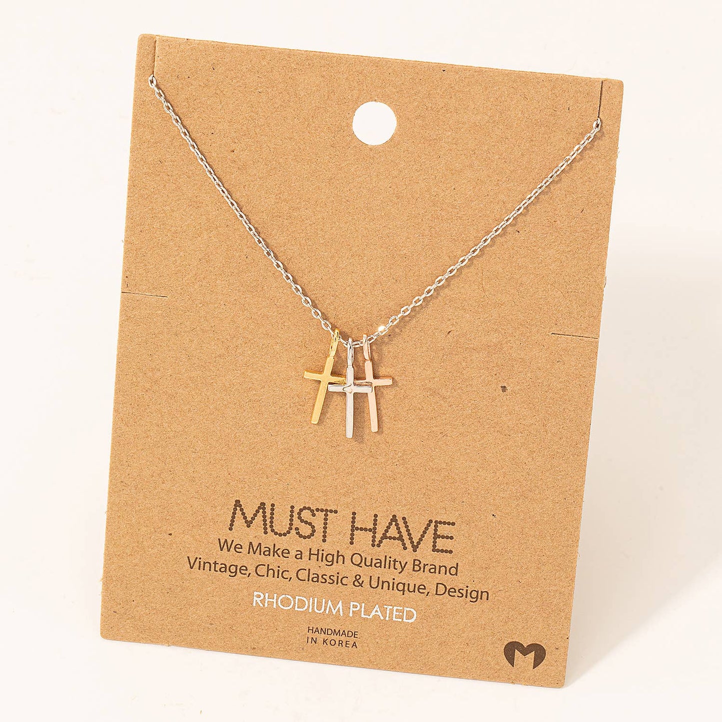 Triple Cross Pendant Necklace: G