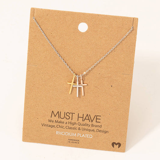 Triple Cross Pendant Necklace: S