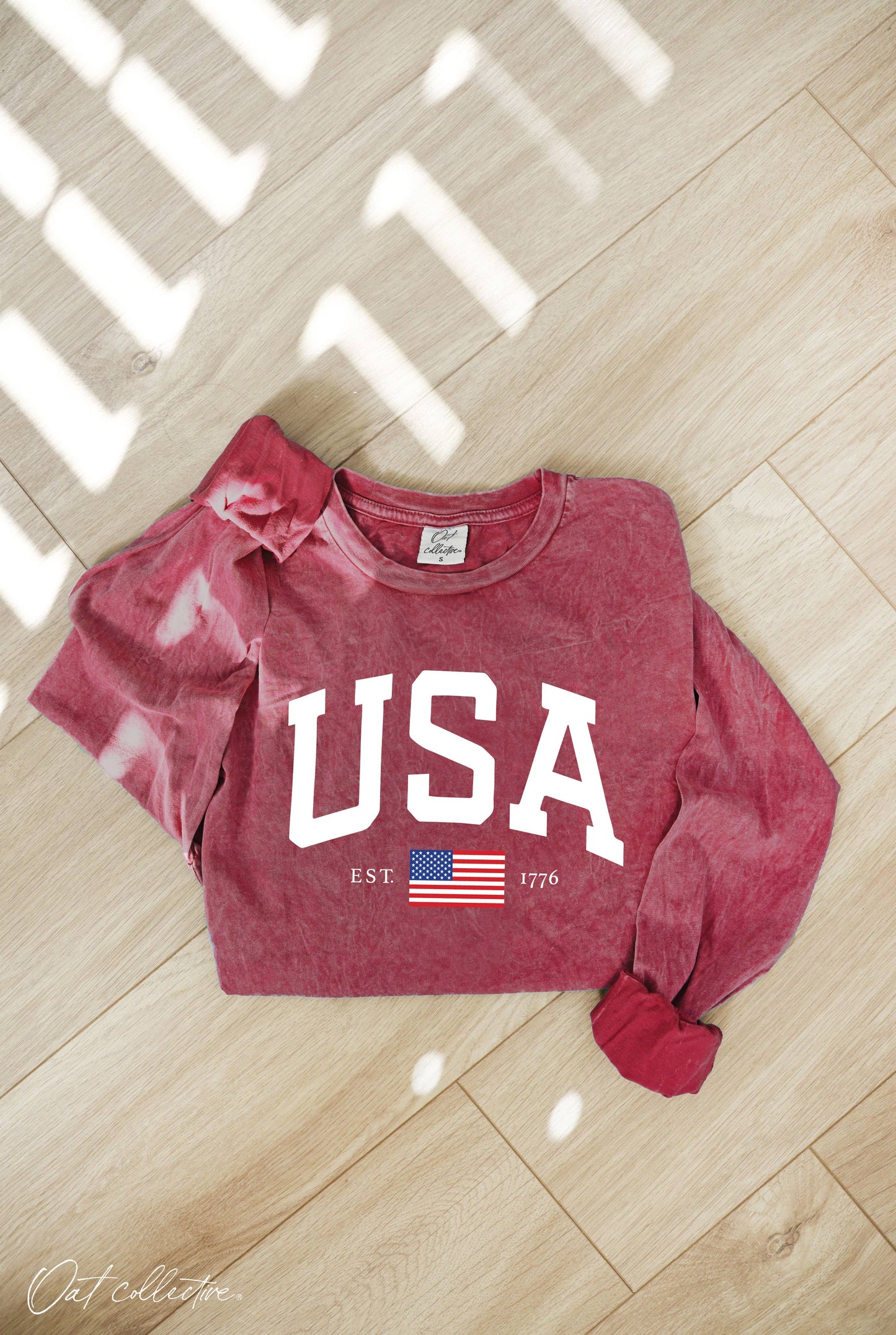 USA  Mineral Washed Long Sleeve Graphic: CARDINAL