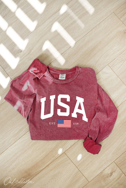 USA  Mineral Washed Long Sleeve Graphic: CARDINAL