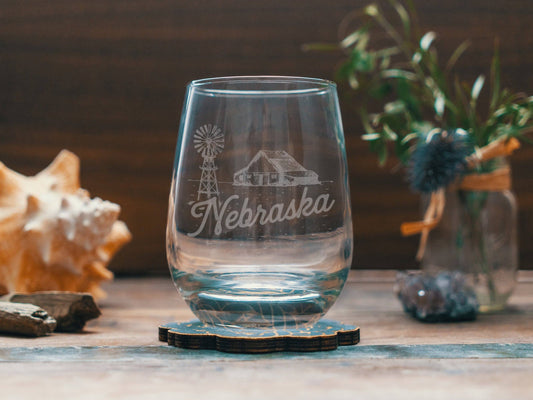 Nebraska State Drinking Glasses: Stemless Wine ~ 15 oz