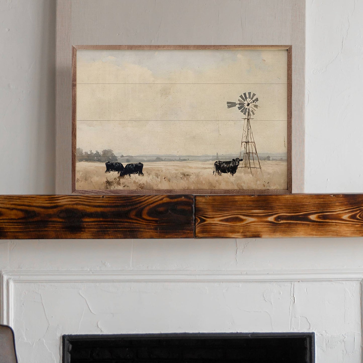 Black Cattle With Windmill: 16x10