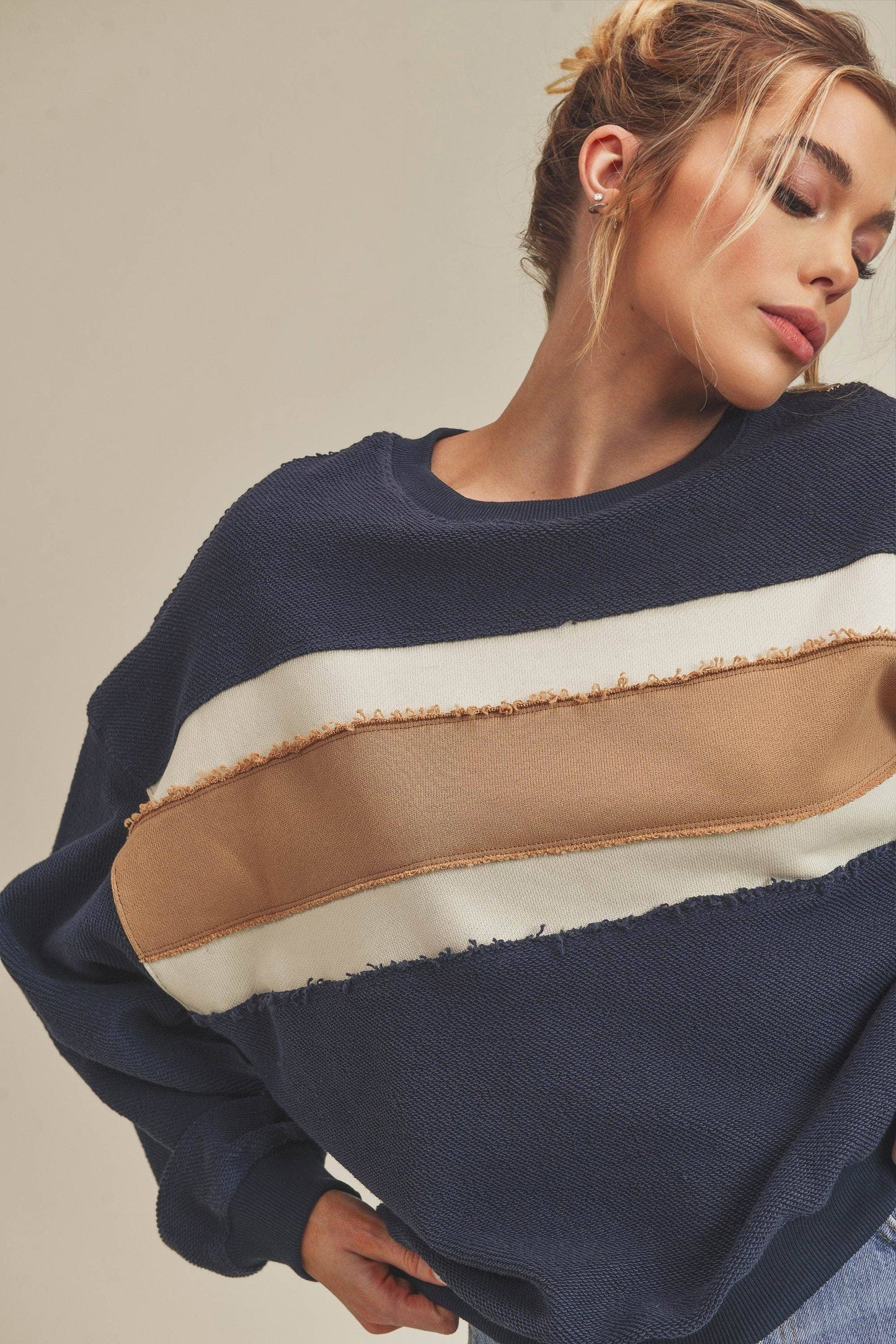 Winnie Sweatshirt: Navy/Ivory/Tan