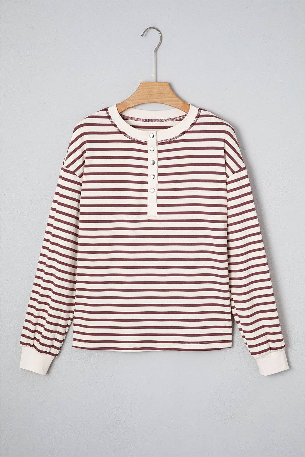 Alice Striped Henley Top: Red Dahlia / 95%Polyester+5%Elastane / S