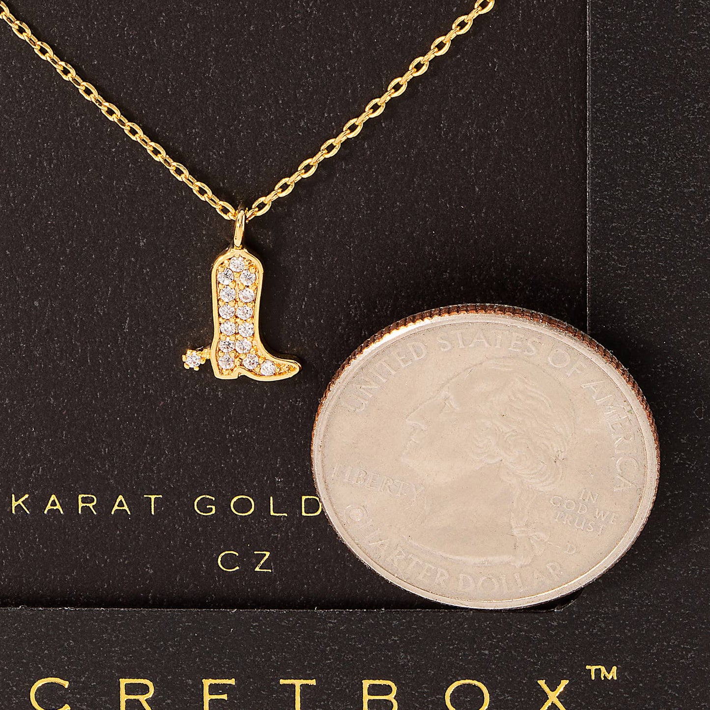 Secret Box Pave Cowboy Boot Pendant Necklace: Gold