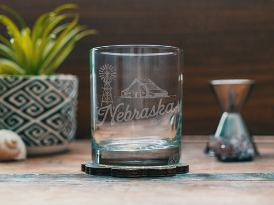 Nebraska State Drinking Glasses: Old Fashion ~ 12 oz