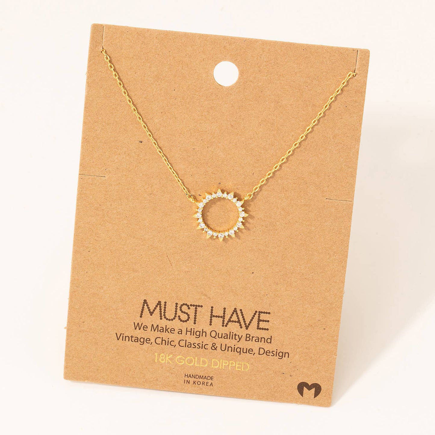 Pave Circle Sun Pendant Necklace: Rose Gold