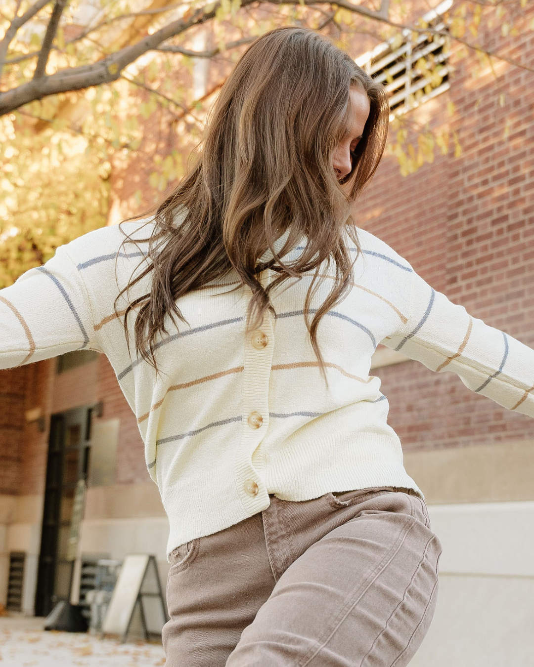 Lily Cardigan Sweater | Knitted Cardigan | Striped Cardigan: Multicolour / 100%Acrylic / L