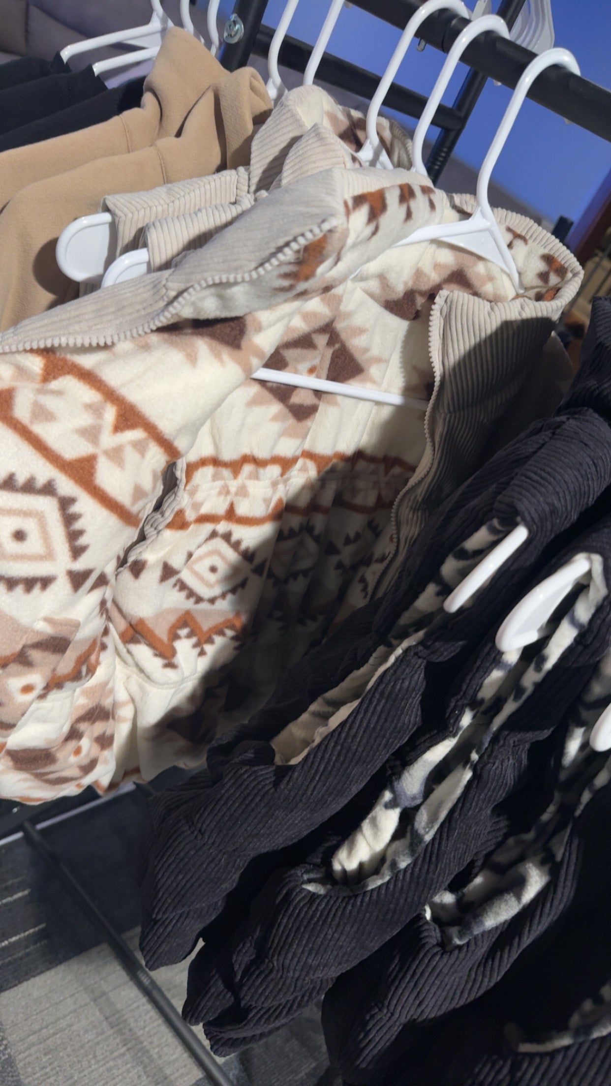 Aztec Print Reversible Corduroy Puffer Vest CREAM
