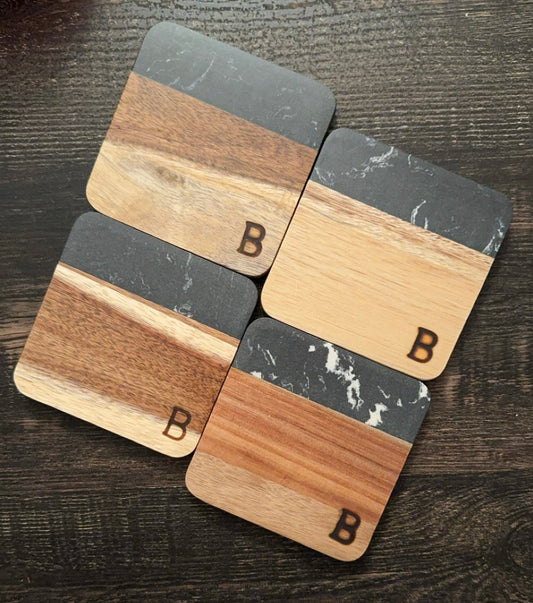 Hand Stamped “B” Coasters (set of four) with marble