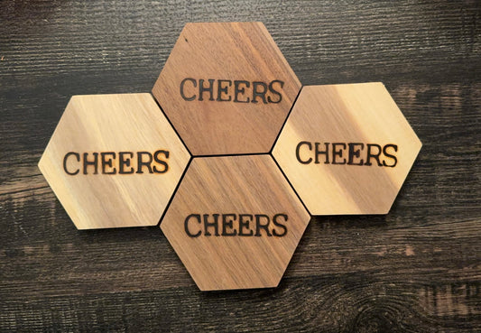 Hand Stamped “Cheers” Coasters (set of four)