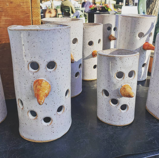 Snowman Luminary - Christmas Pottery - Candle Holder : Medium