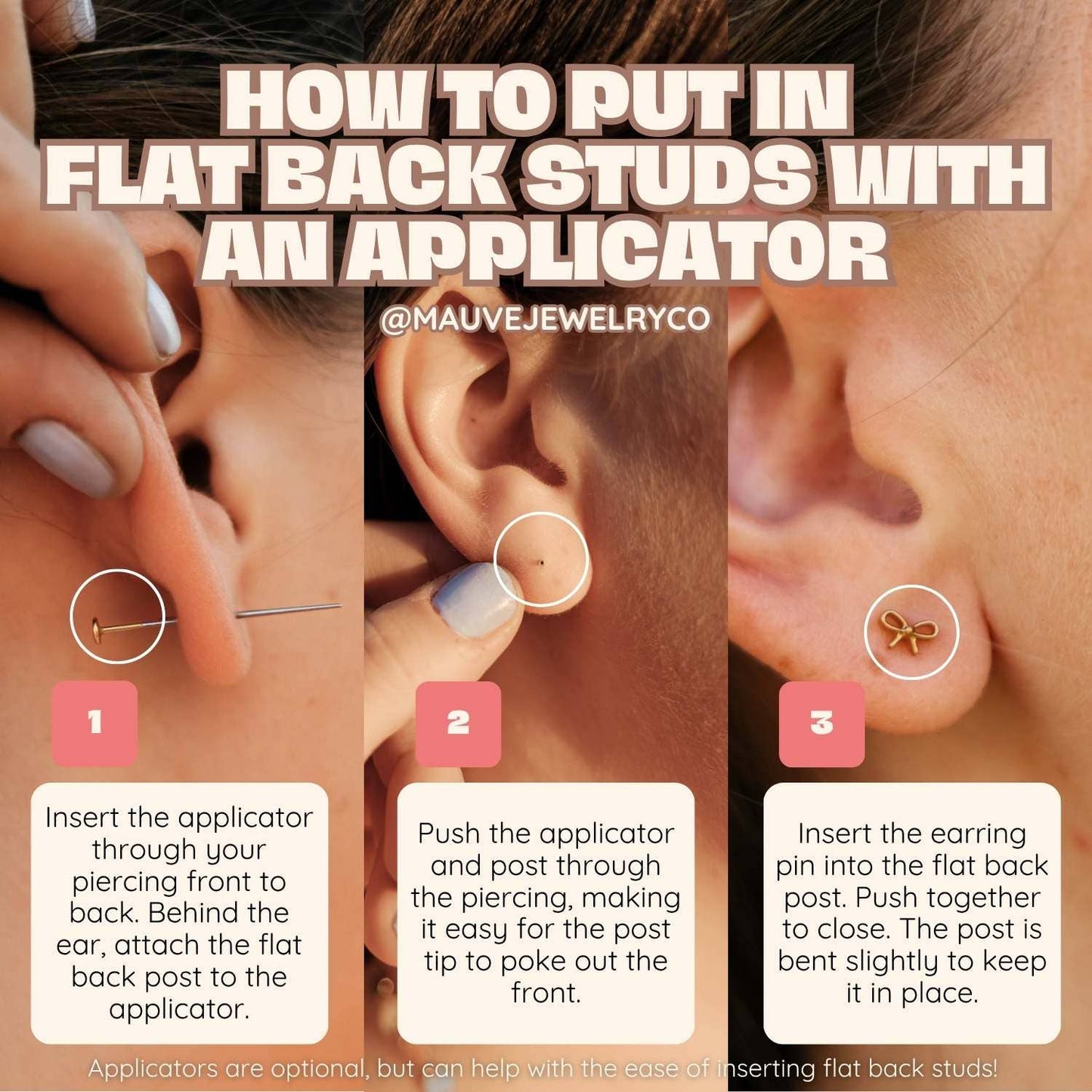 Bow Flat Back Studs: Silver