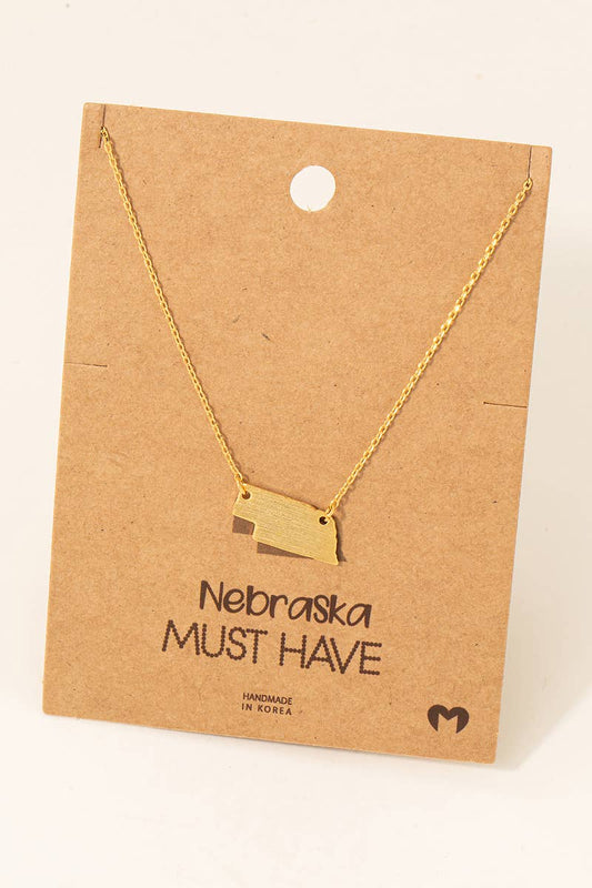 Nebraska State Plated Necklace: Gold