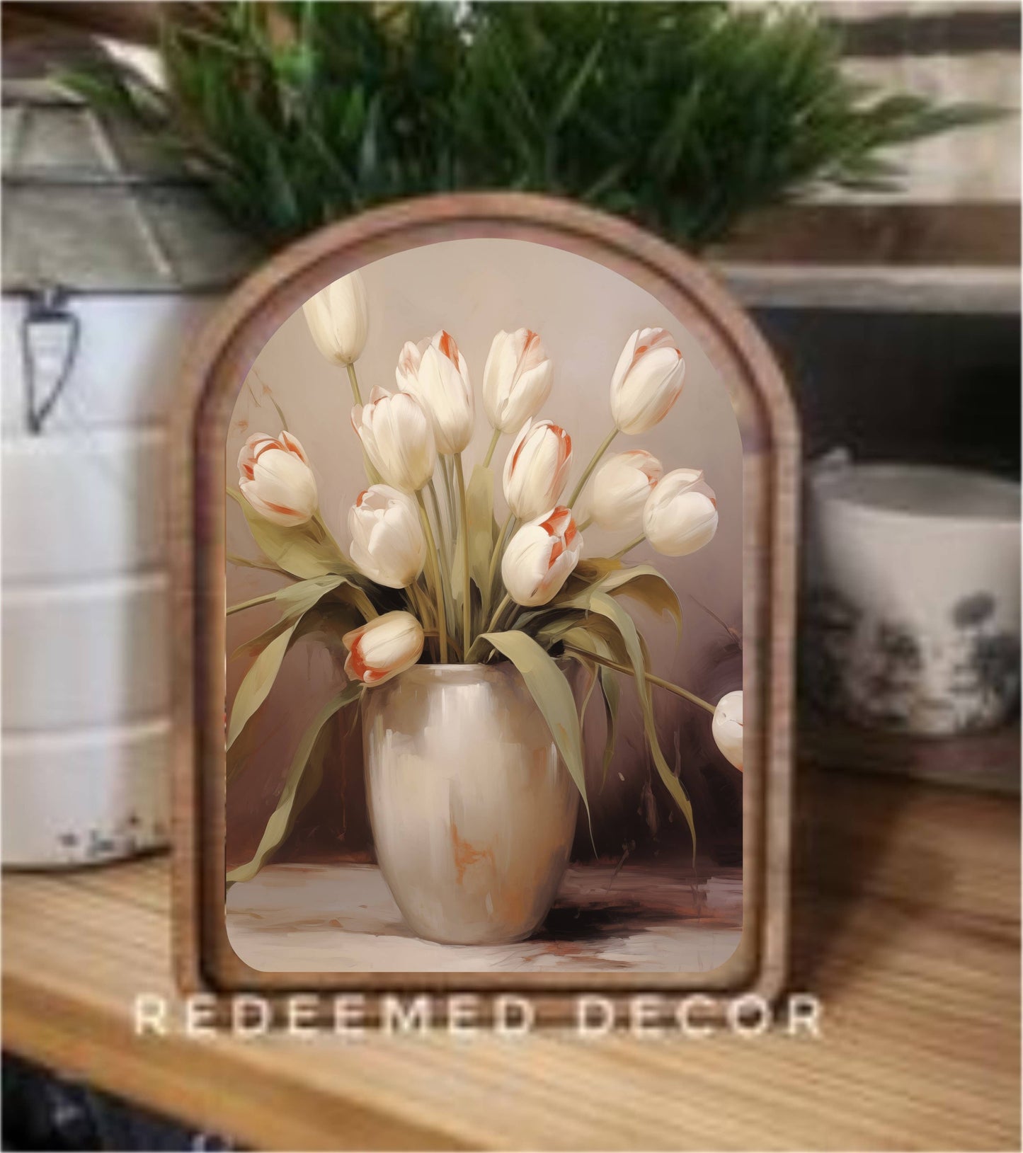 Arch Top Tulips Framed Art : 6x8"