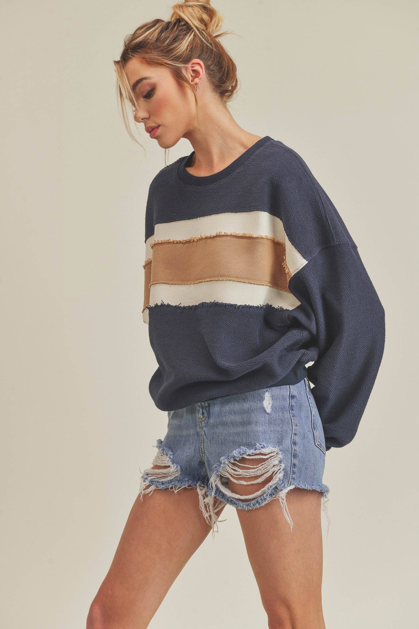 Winnie Sweatshirt: Navy/Ivory/Tan