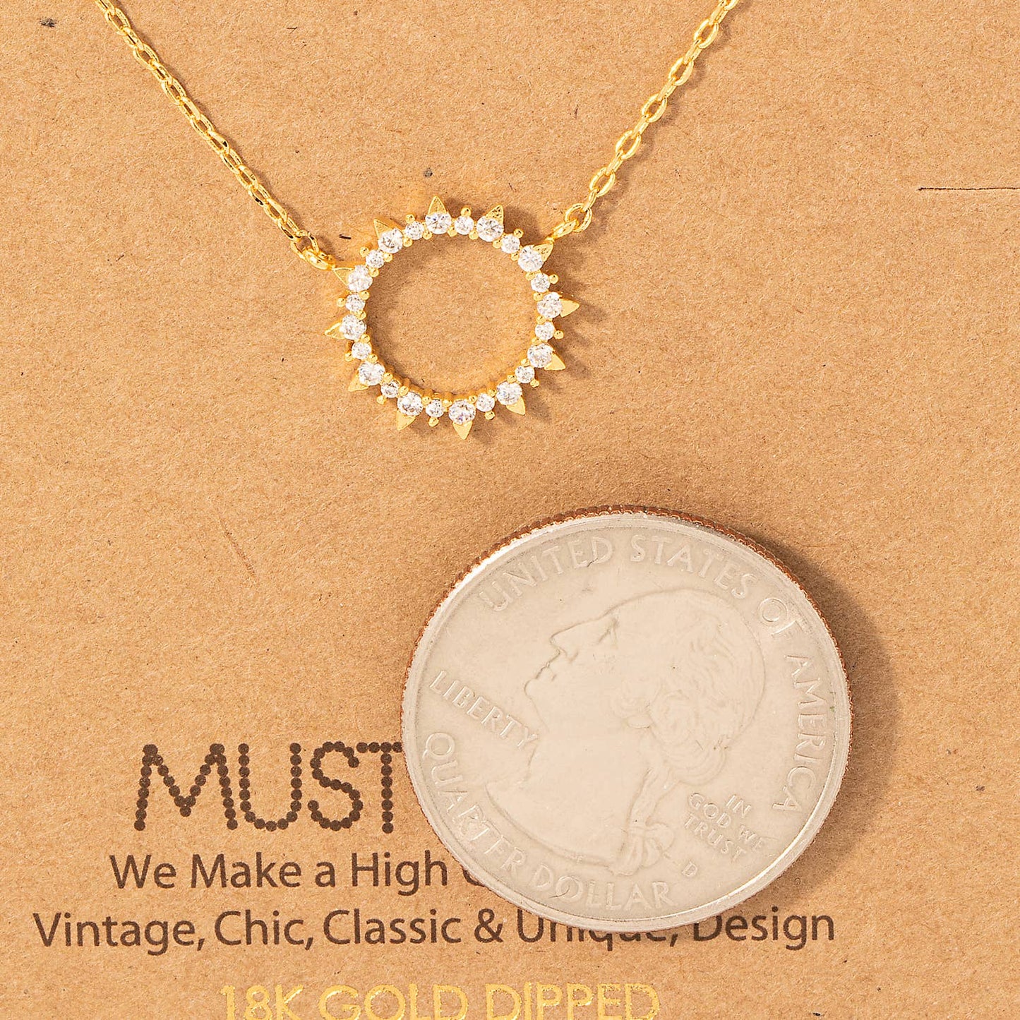 Pave Circle Sun Pendant Necklace: Rose Gold