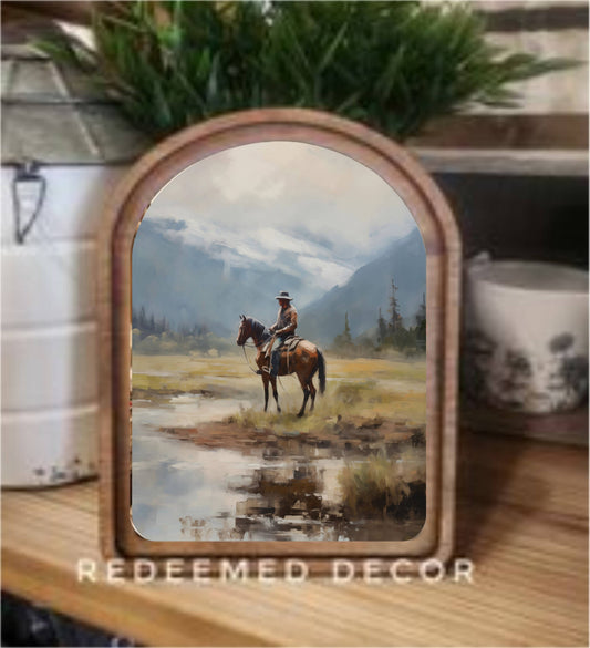 Arch Top Mountain Cowboy Framed Art : 6x8"