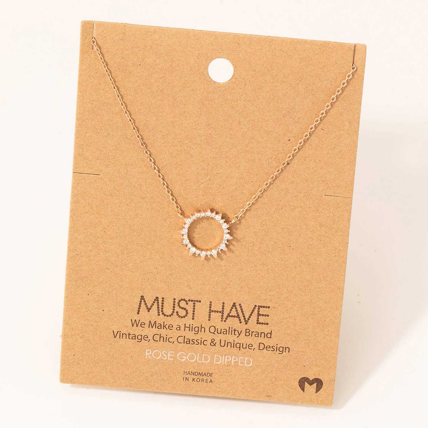 Pave Circle Sun Pendant Necklace: Rose Gold