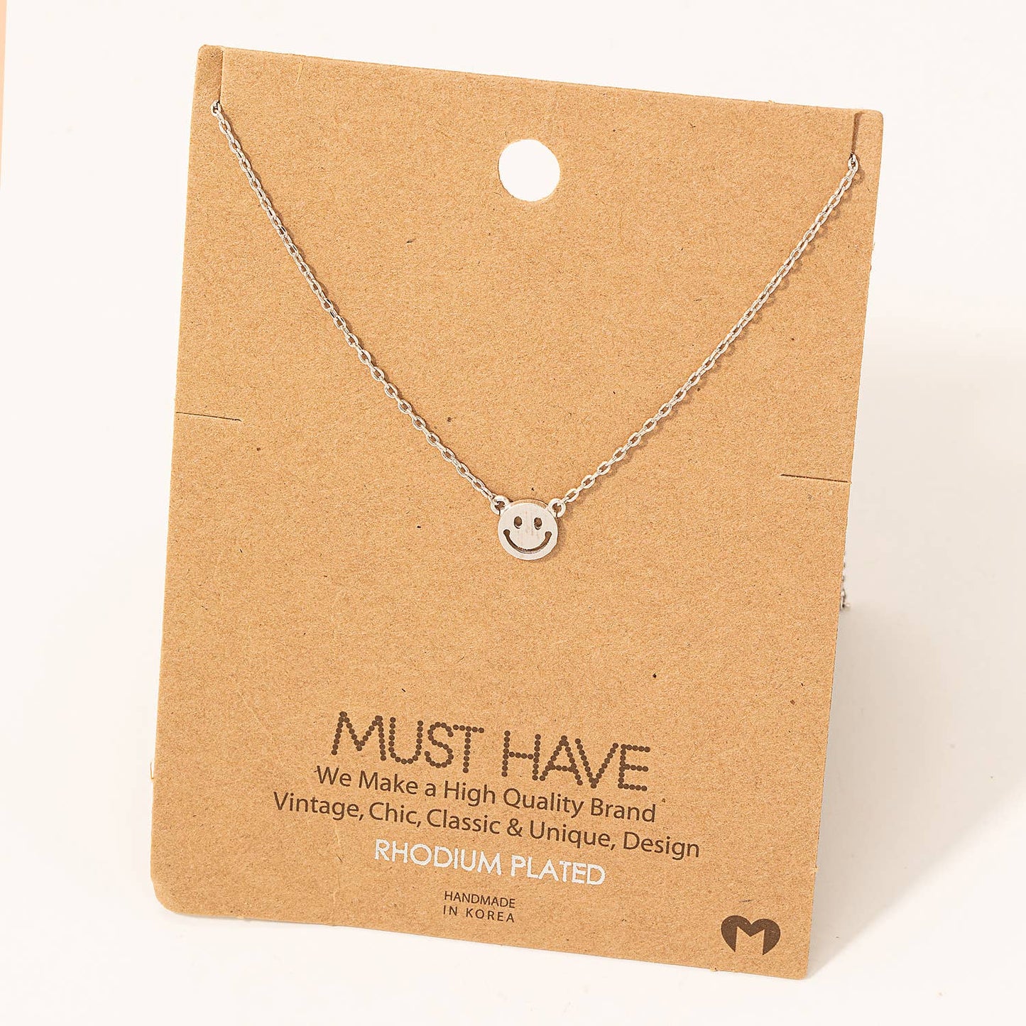 Mini Smiley Face Charm Necklace: Silver