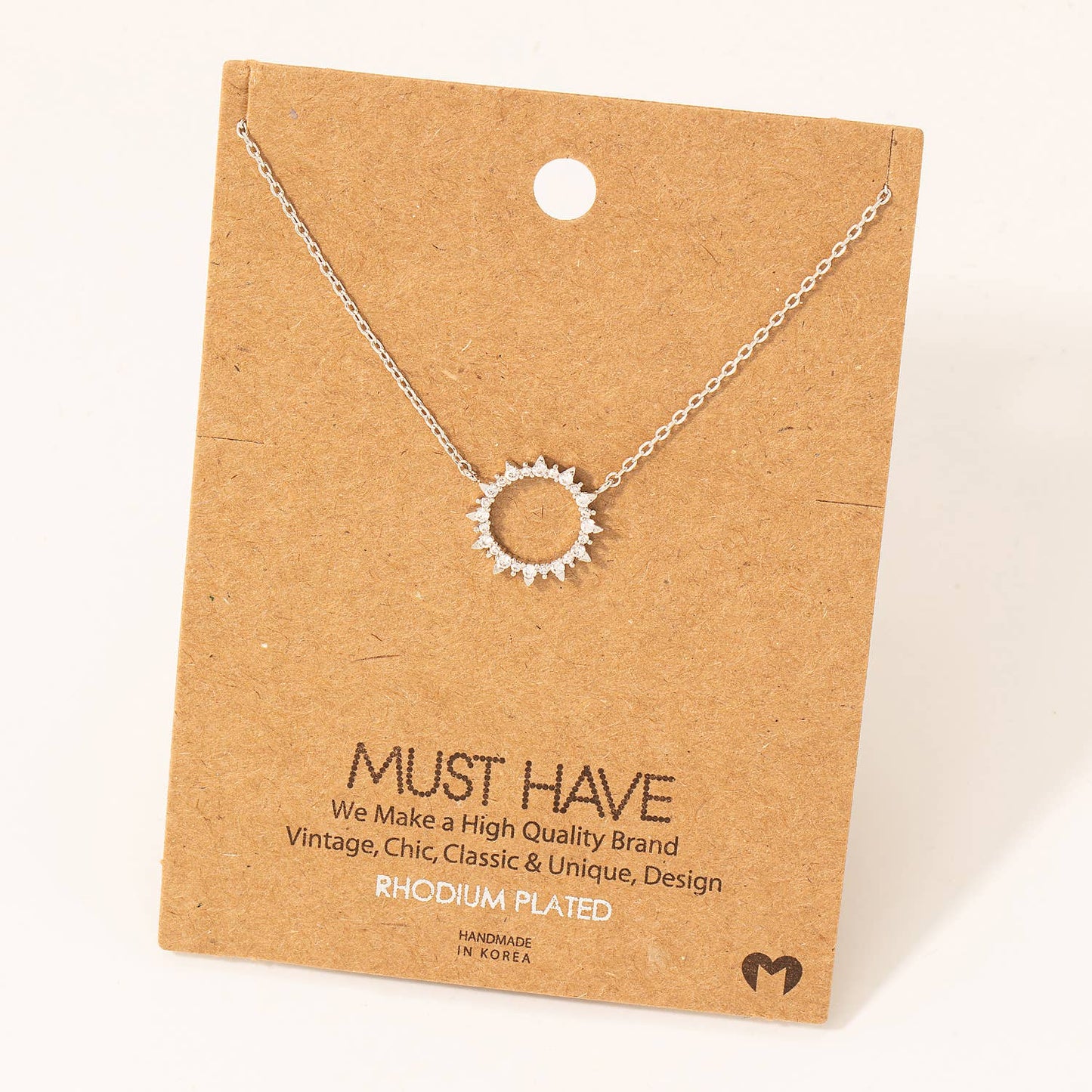 Pave Circle Sun Pendant Necklace: Rose Gold