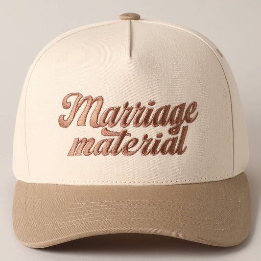 Marriage Material Two Tone Trucker Hat: Beige / ONE SIZE