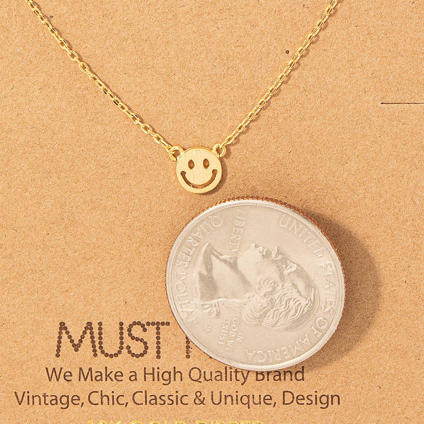 Mini Smiley Face Charm Necklace: Silver