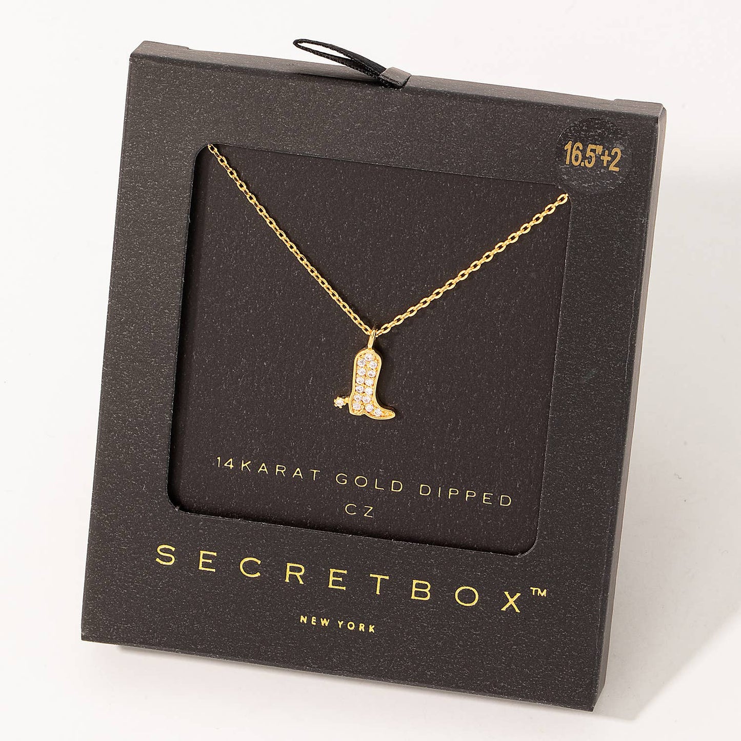 Secret Box Pave Cowboy Boot Pendant Necklace: Gold